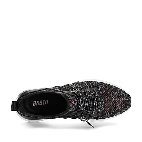 BASTO/百思图2018夏季专柜同款黑色织物/丝绸牛皮系带男休闲鞋K7502BM8