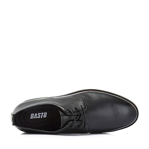 BASTO/百思图2018夏季专柜同款黑色牛皮革系带商务方跟男皮鞋62182BM8