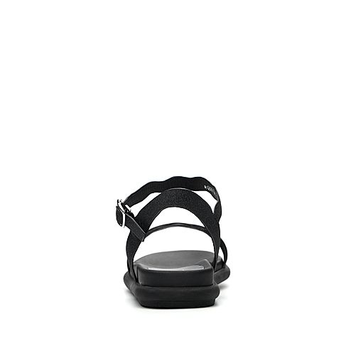 BASTO/百思图2018夏季专柜同款黑色亮片布休闲舒适露趾女凉鞋RQX18BL8
