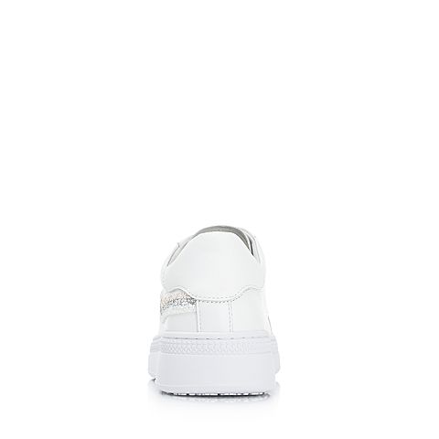 BASTO/百思图2018夏季专柜同款白色软面牛皮革坡跟系带小白鞋女休闲鞋YUA07BM8