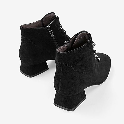 BASTO/百思图2018冬季专柜同款羊绒皮革方头女皮靴短靴RLU43DD8