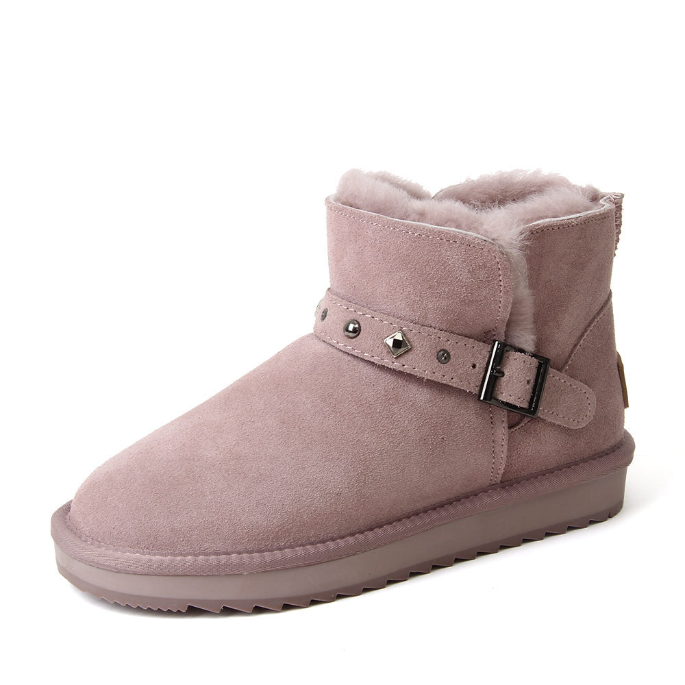 BASTO/百思图2018冬季专柜同款粉色剖层牛皮革雪地靴女靴Y5805DD8