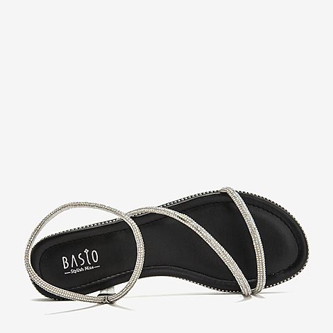 BASTO/百思图夏季白色绒布闪钻设计休闲女凉鞋RWA11BL9