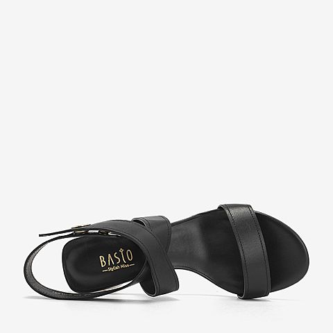 BASTO/百思图夏季黑色绵羊皮革新颖搭扣女皮凉鞋RWU02BL9