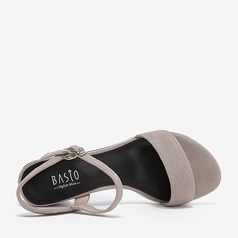 BASTO/百思图夏季专柜同款灰色羊绒皮革休闲女皮凉鞋RXJ01BL9