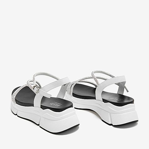 BASTO/百思图夏季专柜同款白色牛皮革休闲女皮凉鞋WAR02BL9