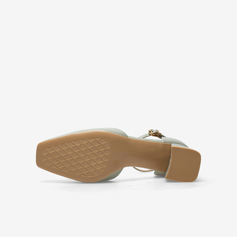百思图2021夏季新款商场同款简约石头纹包头一字带女凉鞋RJF01BK1