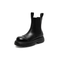 百思图2021冬季新款黑色炫酷圆头厚底切尔西靴女中靴ID516DZ1