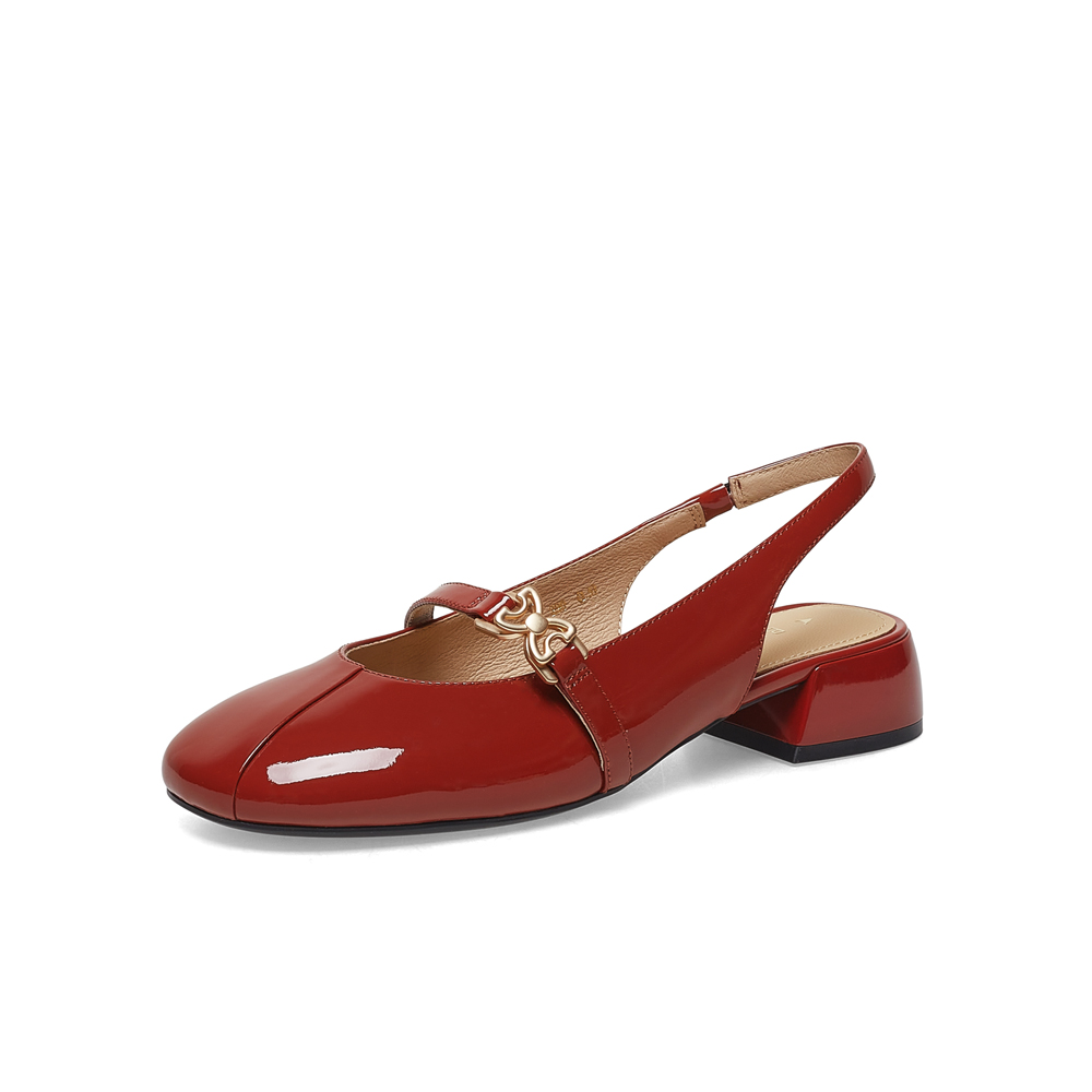 百思图2023夏季新款商场同款时髦复古粗跟圆头后空女凉鞋RD211BH3