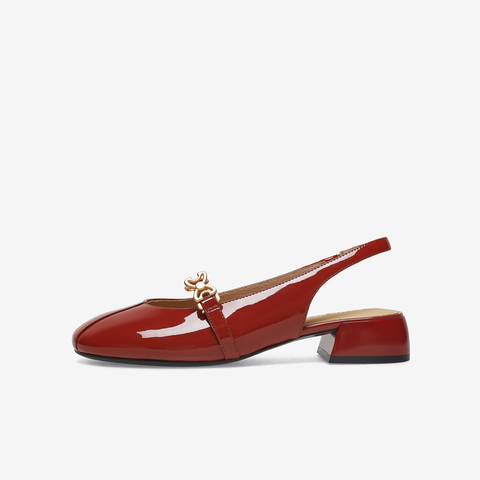 百思图2023夏季新款商场同款时髦复古粗跟圆头后空女凉鞋RD211BH3