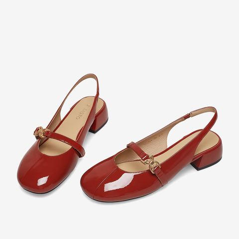 百思图2023夏季新款商场同款时髦复古粗跟圆头后空女凉鞋RD211BH3