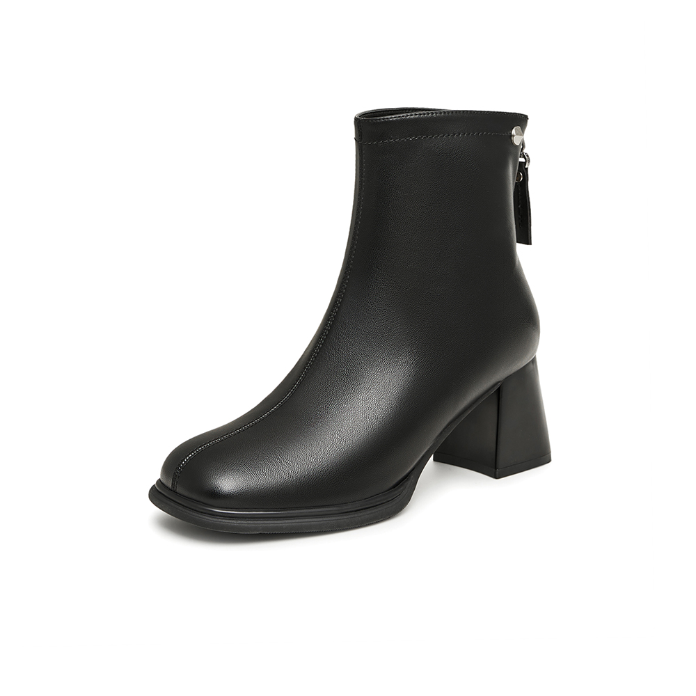 百思图2023冬季新款商场同款时尚简约时装靴粗跟女短靴MDA13DD3