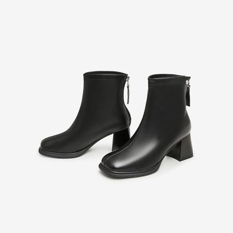 百思图2023冬季新款商场同款时尚简约时装靴粗跟女短靴MDA13DD3