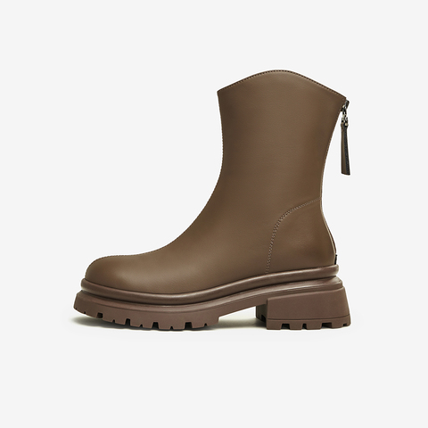 百思图2023冬季新款商场同款时尚简约时装靴粗跟女短靴MD810DZ3