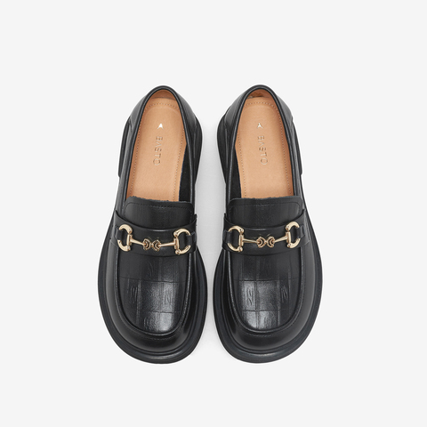 百思图2024春季新款商场同款时尚金属扣乐福鞋粗跟女单鞋JA003AA4