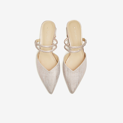 百思图2024夏季新款简约时尚休闲穆勒拖尖头粗跟女拖鞋W7719BH4