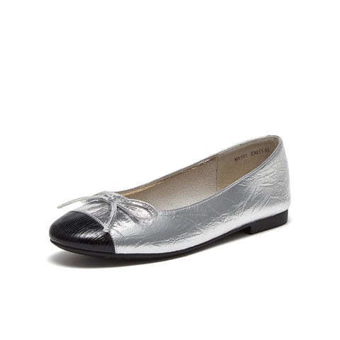 百思图2024秋季新款简约休闲蝴蝶结浅口方跟女单鞋M5101CQ4