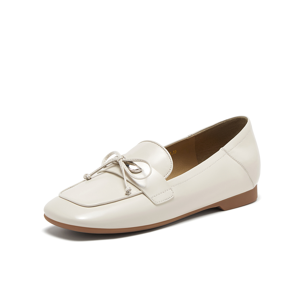 百思图2024秋季新款商场同款时尚蝴蝶结乐福鞋方头女单鞋A3133CA4