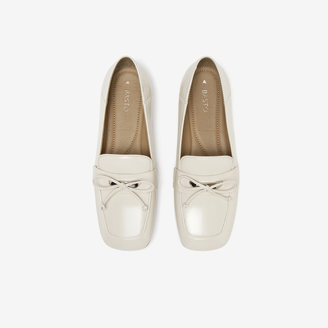 百思图2024秋季新款商场同款时尚蝴蝶结乐福鞋方头女单鞋A3133CA4