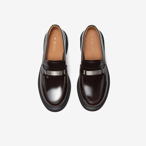 百思图2024秋季新款商场同款简约学院风乐福鞋粗跟女单鞋UFE03CA4