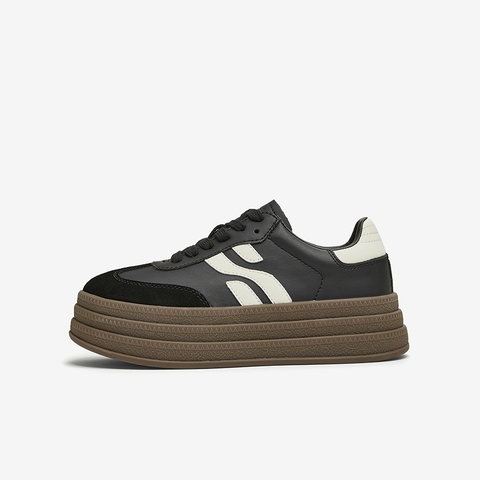 百思图2024秋季新款商场同款复古运动德训鞋厚底女休闲鞋I7298CM4