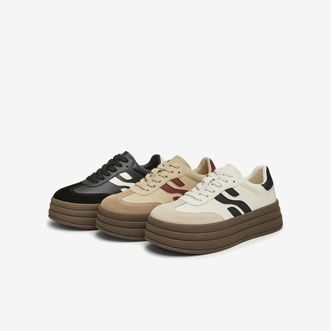 百思图2024秋季新款商场同款复古运动德训鞋厚底女休闲鞋I7298CM4