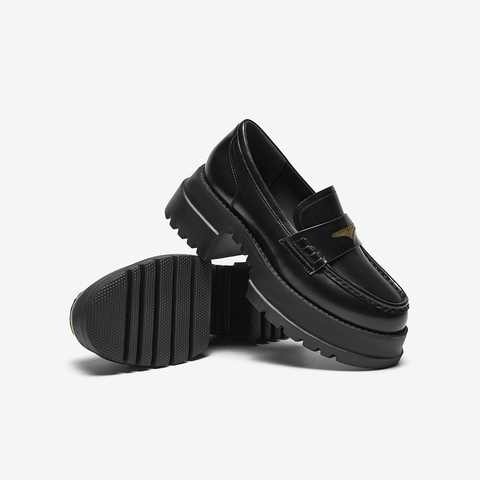 百思图2025春季新款简约复古学院风乐福鞋粗跟女单鞋VXA03AA5