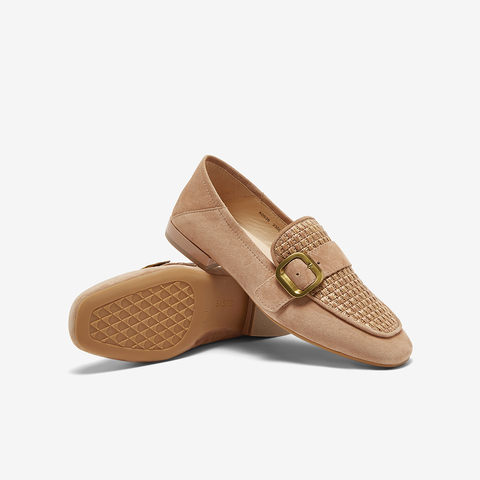 百思图2025春季新款简约轻便通勤乐福鞋粗跟方头女单鞋A0538AA5