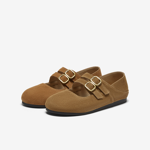 百思图2025春季新款简约户外休闲勃肯鞋平跟圆头女单鞋BG280AA5