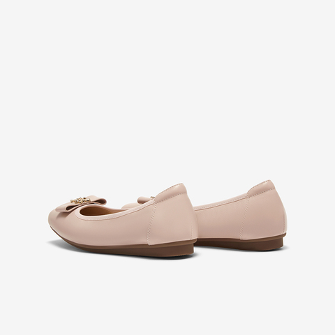 百思图2025春新款时尚蝴蝶结简约通勤方头平跟浅口女单鞋A4772AQ5