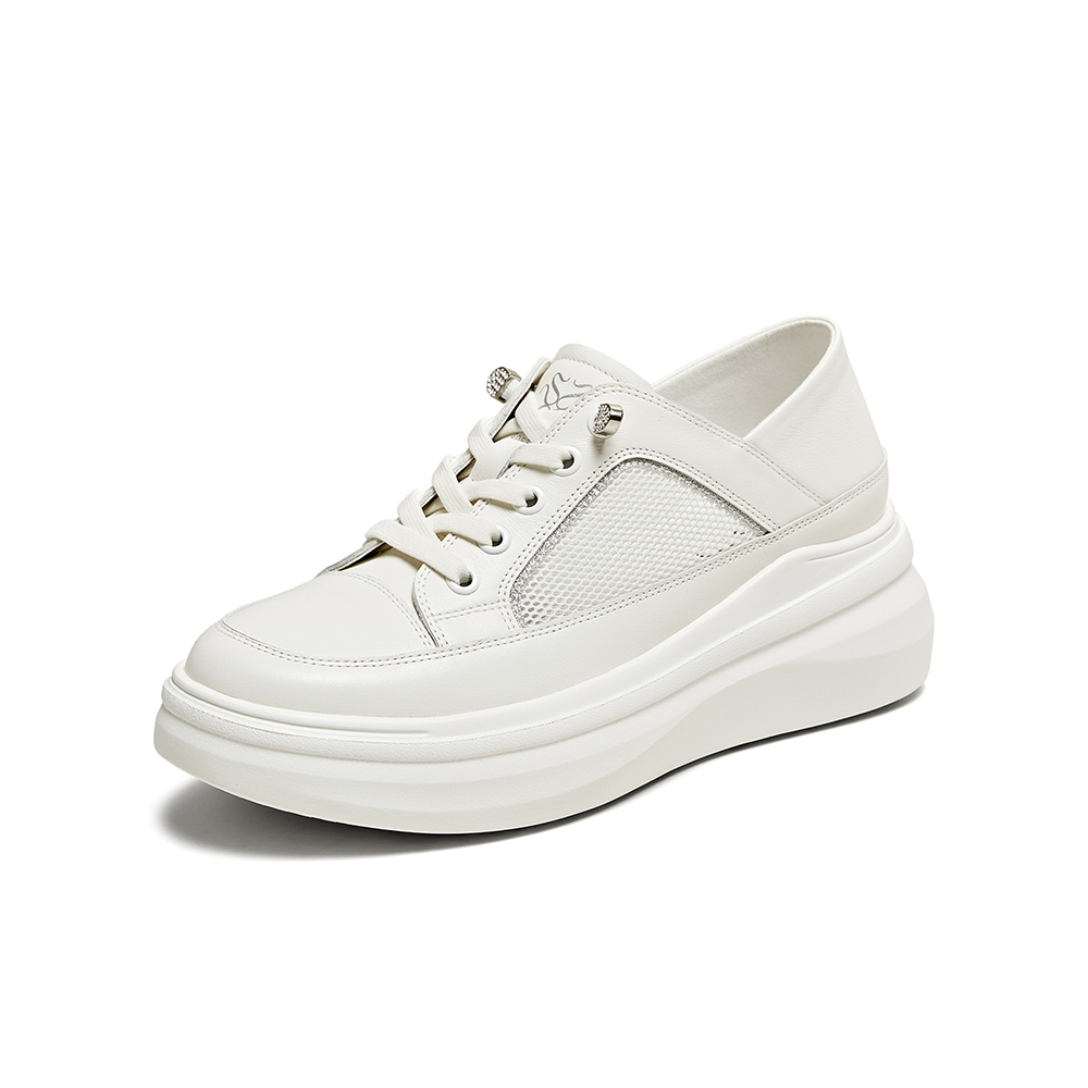 百思图2025夏季新款商场同款简约运动小白鞋厚底女休闲鞋WPD40BM5