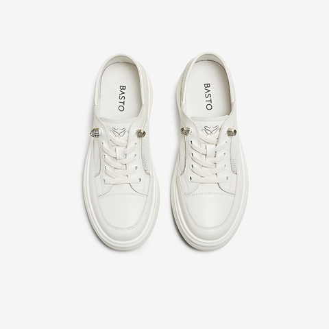 百思图2025夏季新款商场同款简约运动小白鞋厚底女休闲鞋WPD40BM5