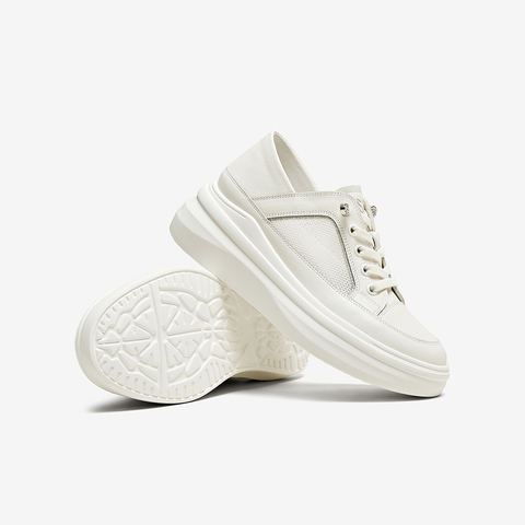 百思图2025夏季新款商场同款简约运动小白鞋厚底女休闲鞋WPD40BM5