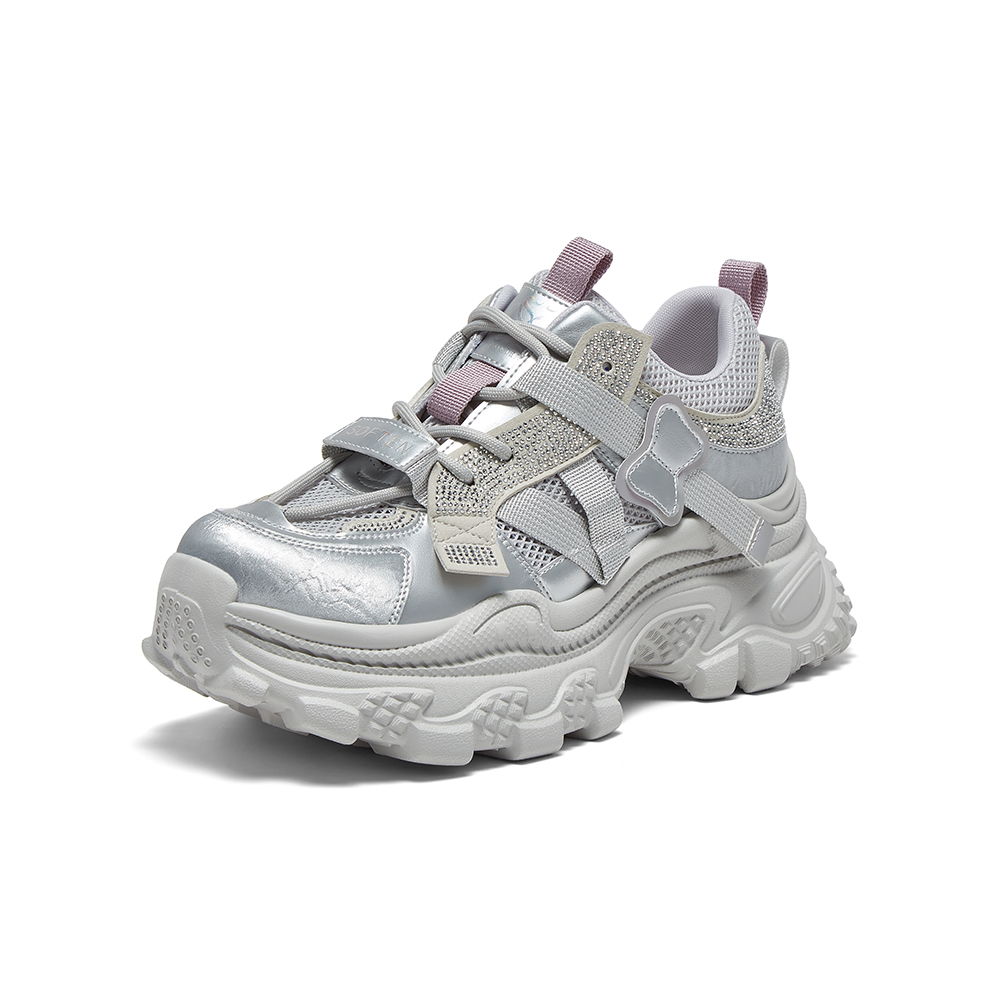 百思图2025夏季新款户外街头运动银色老爹鞋厚底女休闲鞋B2191BM5