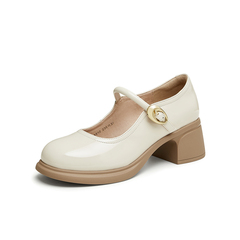 百思图2025春季新款商场同款复古法式玛丽珍鞋粗跟女单鞋JA610AQ5