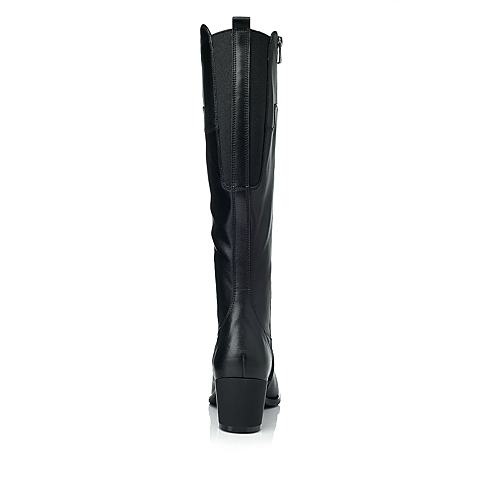 Bata/拔佳冬季专柜同款黑色小牛皮舒适粗跟女靴AP781DG5