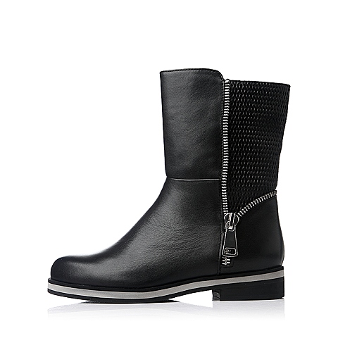 Bata/拔佳冬季专柜同款黑色牛皮中跟休闲女靴60302DZ5