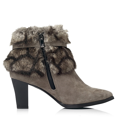 Bata/拔佳冬季专柜同款灰绿羊皮优雅高跟女靴AL844DD5