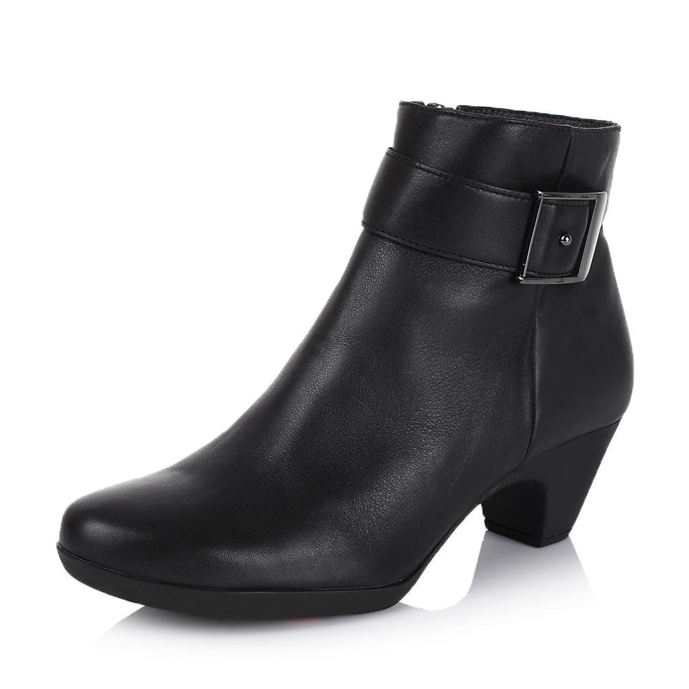 Bata/拔佳冬季专柜同款黑油皮小牛皮革女休闲靴（皮里）AWD92DD5