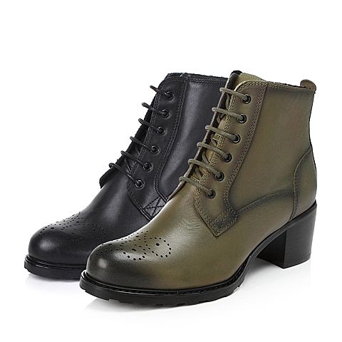 Bata/拔佳冬季专柜同款灰绿牛皮女靴AZH49DD5