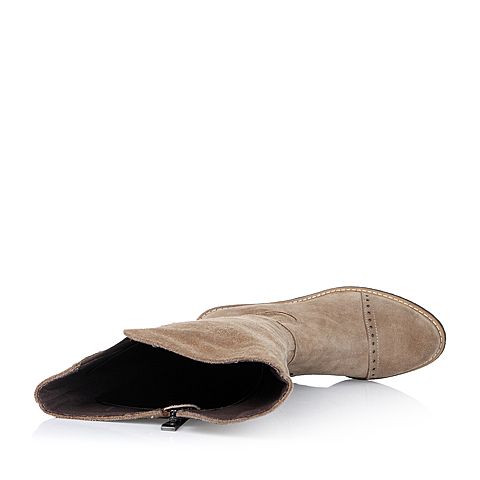 Bata/拔佳冬季专柜同款棕二层牛皮女靴AN580DG5