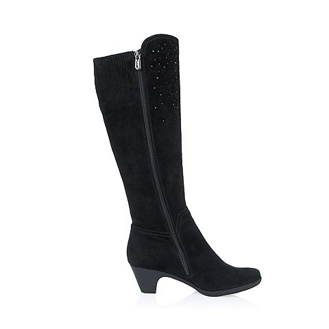 Bata/拔佳冬季专柜同款黑羊绒皮女休闲靴（软）AWD95DG5