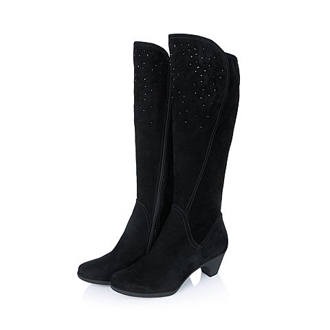 Bata/拔佳冬季专柜同款黑羊绒皮女休闲靴（软）AWD95DG5