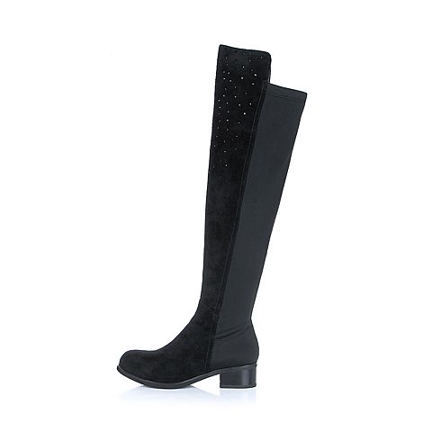 Bata/拔佳冬季专柜同款黑羊绒皮/弹力布女靴D01-0DC5