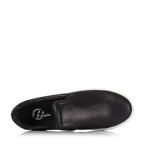 BATA/拔佳秋季专柜同款黑色牛皮舒适学院风女休闲鞋AJ322CM5