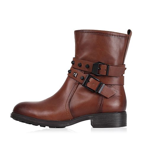 Bata/拔佳冬季专柜同款棕打蜡牛皮女靴AM560DZ5