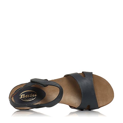BATA/拔佳夏季专柜同款兰灰时尚简约坡跟牛皮女凉鞋(软)AB401BL5