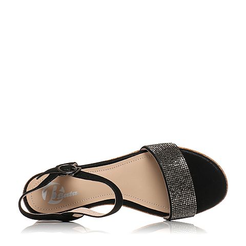 BATA/拔佳夏季专柜同款黑色时尚闪钻羊皮坡跟女凉鞋868-1BL5