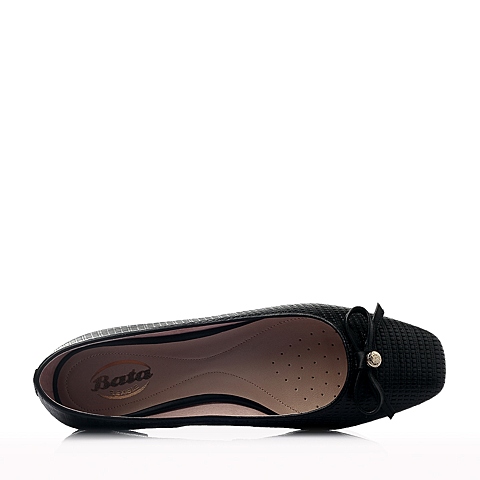 Bata/拔佳春季女士黑色牛皮时尚舒适低跟女休闲鞋AN406AQ6