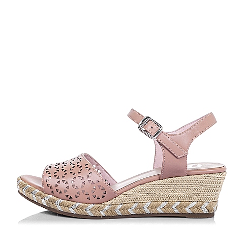 Bata/拔佳夏季粉色牛皮时尚坡跟女凉鞋AL208BL6